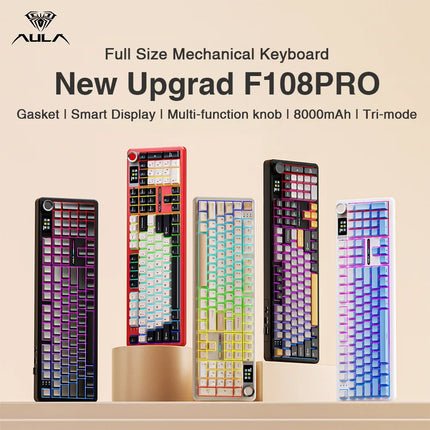 AULA F108 pro Wireless Bluetooth Keyboard Macro Gaming keyboard Gasket Hot-swap Full Size Keyboard with TFT Smart Display