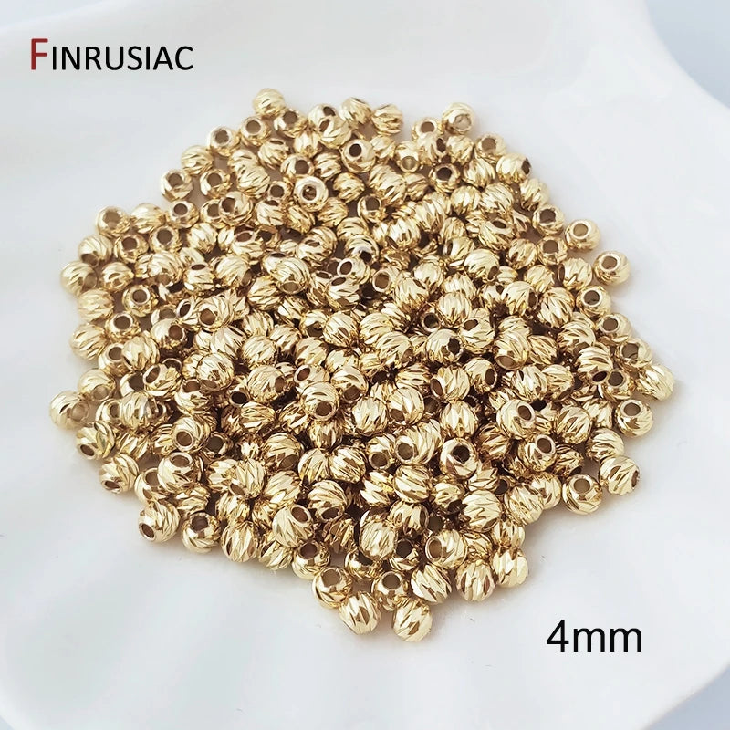 18K Gold Plated Brass Spacer Beads For Jewelry Making Materials,Separators For Beads, Striped Cut Flower Beads For Needlework