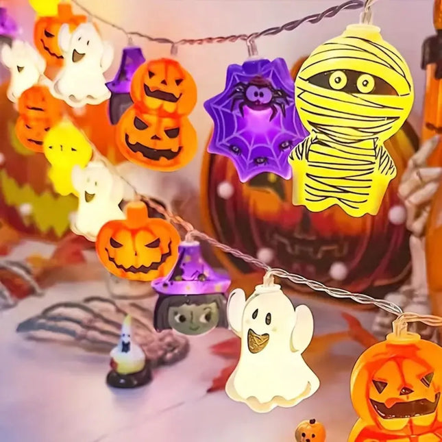 1pcs Halloween LED String Lights Ghost Witch Cat Pumpkin Spider Web Hanging Lamp for Home Halloween Party Decoration Props 2025