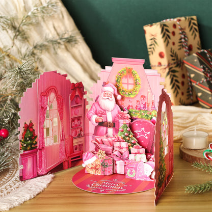 1pc Vintage Christmas Pop-Up Card, Merry Christmas Greeting Card with Massage Card and Envelop, Christmas Tree Santa Snowman