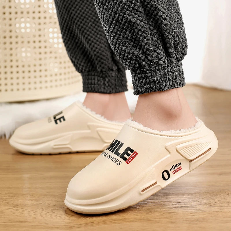 New Winter Men Warm Slippers Cotton Slippers Outdoor Indoor Cotton Shoes Waterproof Mens Comfortable Home Bedroom Plush Slippers