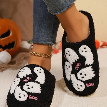Cute Ghost Slippers for Women Non-Slip Warm Comfortable Indoor Halloween Slippers for Winter