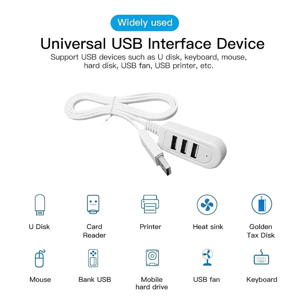 3 In 1 USB Splitter Socket Multi-function 3A Charger Converter USB Port Hub Digital Data Cables Accessories Extension Cable Line