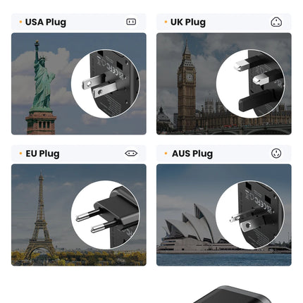 ASOMETECH International Travel Adapter USB Charger 2 USB and 2 Type C Port All-in-one Wall Charger for US EU UK AUS Travel