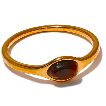Yhpup Fashion Natural Stone Stainless Steel Oval Thin Chic Ring Women 18K PVD Plated Waterproof Jewelry Accessories 2024 Gift