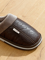 Men's Big Size Winter slippers Indoor PU Leather Home Waterproof Fluffy Casual Slides Men Bedroom Comfy Shoes Houseshoes