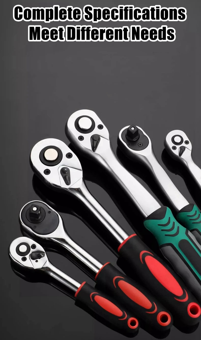 24/72 Tooth Quick Ratchet Wrench 1/2 1/4 3/8 3 Size Flying Wrenches Two-way Socket Wrench Repair Tools for for Vehicle Bicycle