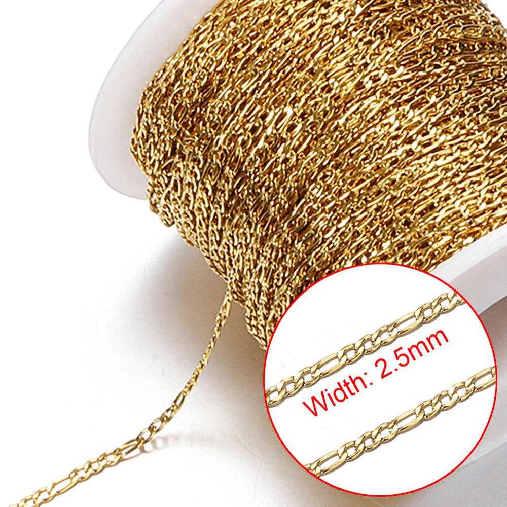 No Fade 2Meters Stainless Steel Chains for Jewelry Making DIY Necklace Bracelet Accessories Gold Chain Lips Beads Beaded Chain