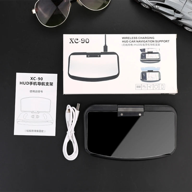 Mobile Phone Holder HUD Car Navigation Projector Head-up Display QI Wireless Charger Car Holder