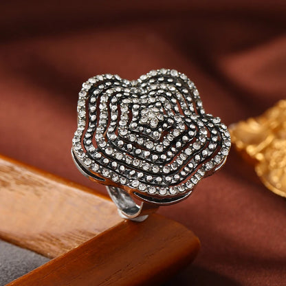 Fashion New Creative Design Style Personalized Exaggerated Layered Full Diamond Ring Geometric Retro Temperament Ring