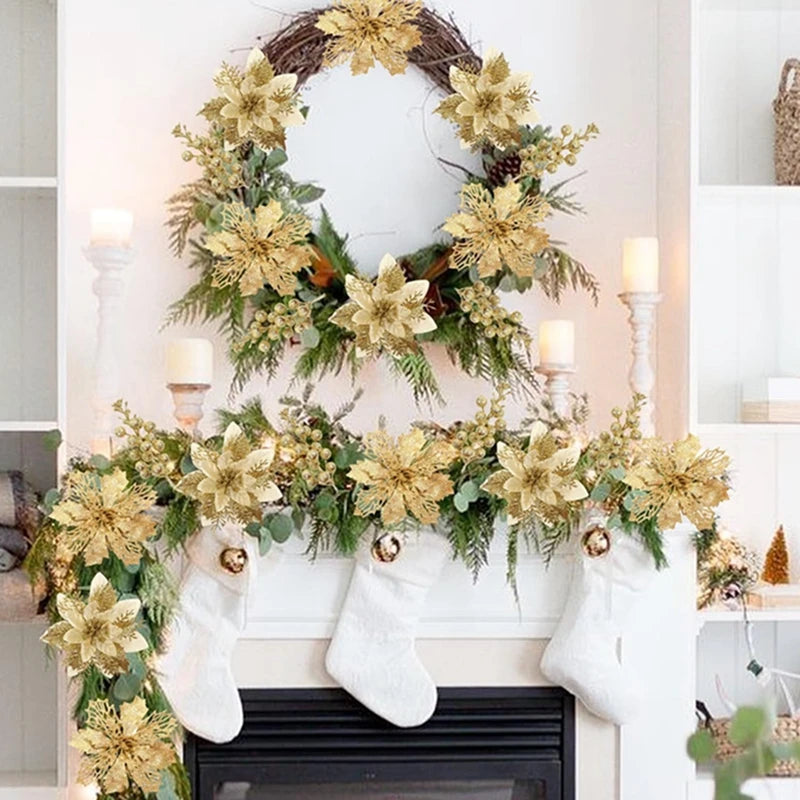 22Pcs Christmas Decoration Artificial Flowers Berry Bouquet Christmas Tree Ornament Home Decor New Year Navidad Gift Accessories