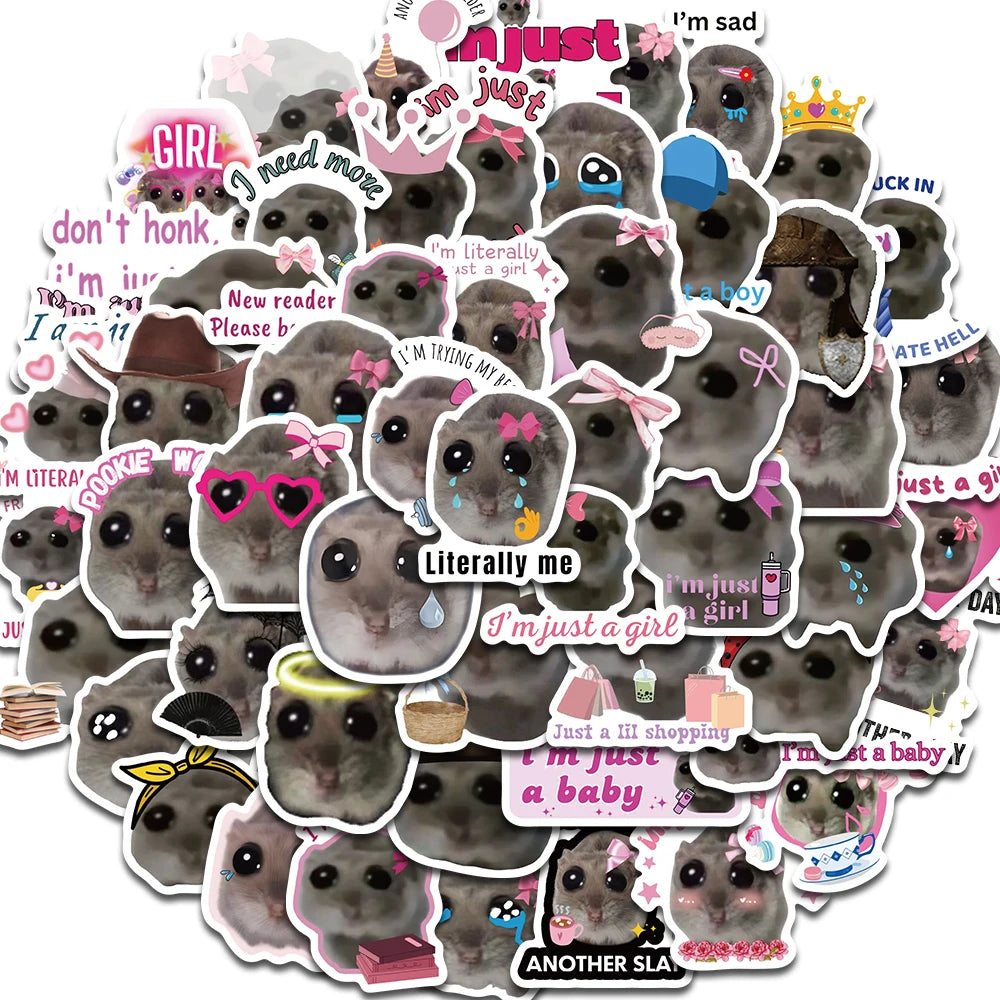 56PCS Sad Hamster Meme Cute Mouse Fun Pattern Sticker Aesthetic Kawaii Decals Cute Cartoon Laptop Luggage Bicycle Diary Stickers