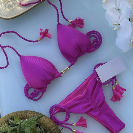 Adjustable Bandage Bikini Set 2023 Swimwear Swimsuit Woman Sexy Bathing Suits Solid Bikinis Triangle Female Summer Beachwear