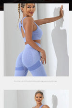 Yoga Basic 2pcs Seamless High Stretch Yoga Set Tracksuit Gym Set Crisscross Back Cami Hip-hugging Tummy Control Leggings