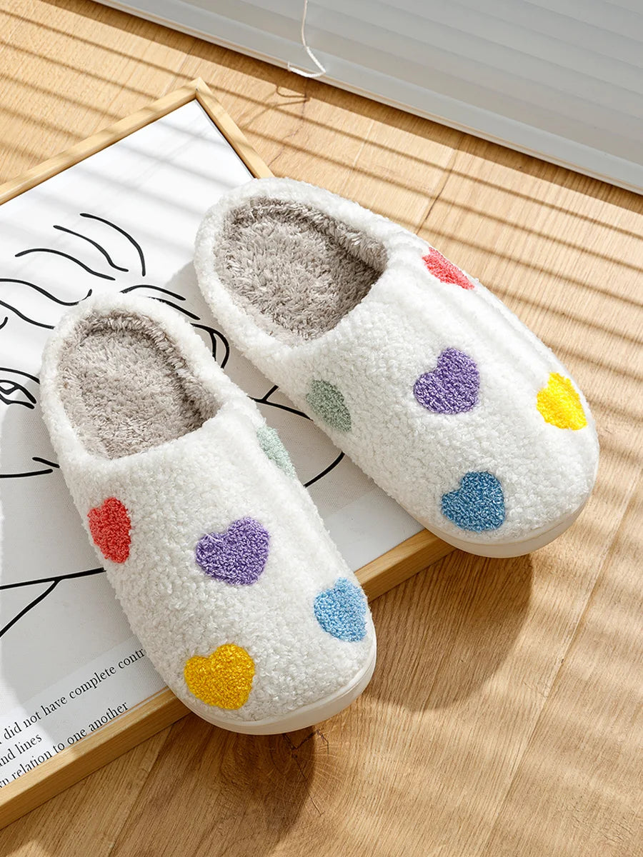 Women's Cute Small Heart Design Slippers Multicolor Winter Home Shoes Romantic Love Comfy Flat Girl Friend Gift Houseshoes