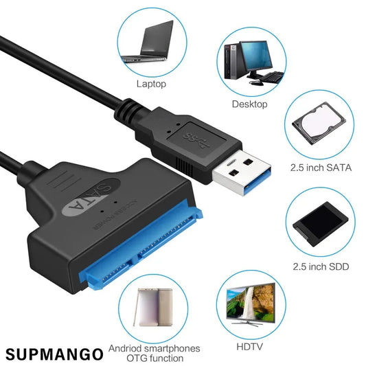 SATA To USB 3.0 / 2.0 Cable For 2.5 Inch External HDD SSD Hard Drive SATA 3 22 Pin Adapter USB 3.0 To Sata III Cord Up to 6 Gbp