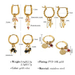 YACHAN 18K Gold Plated Stainless Steel Hoop Earrings for Women Natural Stone Pink Cute Charms Waterproof Jewelry