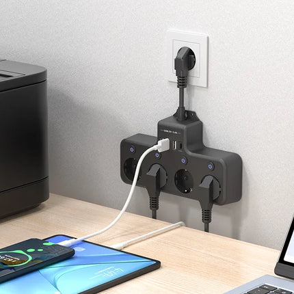 European plug power strip multi-contact socket with 3 USB and 1Type-C ports household power socket with switch surge protector
