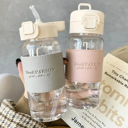 500ml Water Bottle with Straw Pop-Up Cover Leak-Proof Drinkware for Drinking Sippy Portable Cute Plastic Drinking Bottle