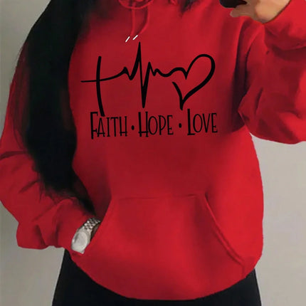 Faith Hope Love Letter Graphic Women Hoody Street Casual Loose Sweatshirt Autumn Fleece Hooded Hip Hop O-Neck Clothing Female