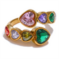 Yhpup Delicate Cubic Zirconia Heart Stainless Steel Gold Color Adjustable Fashion Open Ring High Quality Chic Charm Jewelry