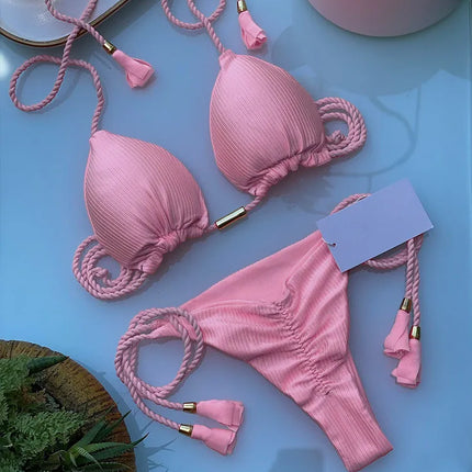 Adjustable Bandage Bikini Set 2023 Swimwear Swimsuit Woman Sexy Bathing Suits Solid Bikinis Triangle Female Summer Beachwear