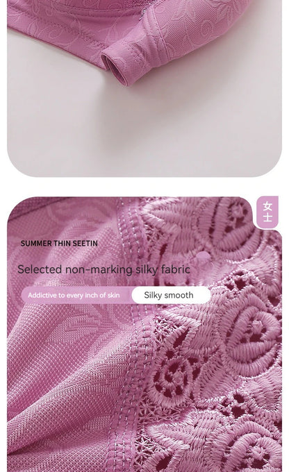 New Large Size Sexy Luxury Lace Non-steel Ring WOMEN'S Bra Push up Comfortable Four Rows of Buckle Thin Section Ladies Underwear