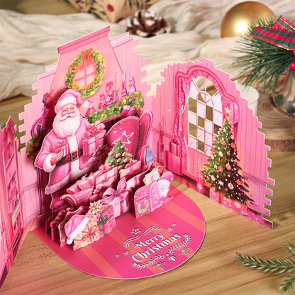 1pc Vintage Christmas Pop-Up Card, Merry Christmas Greeting Card with Massage Card and Envelop, Christmas Tree Santa Snowman