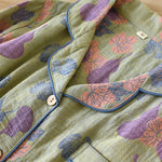 Japanese Spring and Autumn New Women's Pajama Set 100% Cotton Vintage Long Sleeved Pants Two Piece Set for Home Furnishings