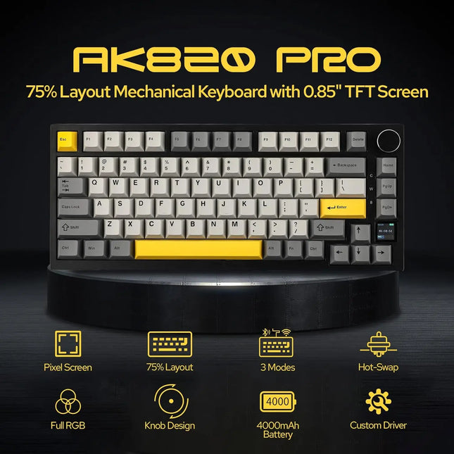 Ajazz AK820/AK820Pro gaming mechanical keyboard Bluetooth 5.1/Wireless/wired c custom keyboard with heat exchange sealed button