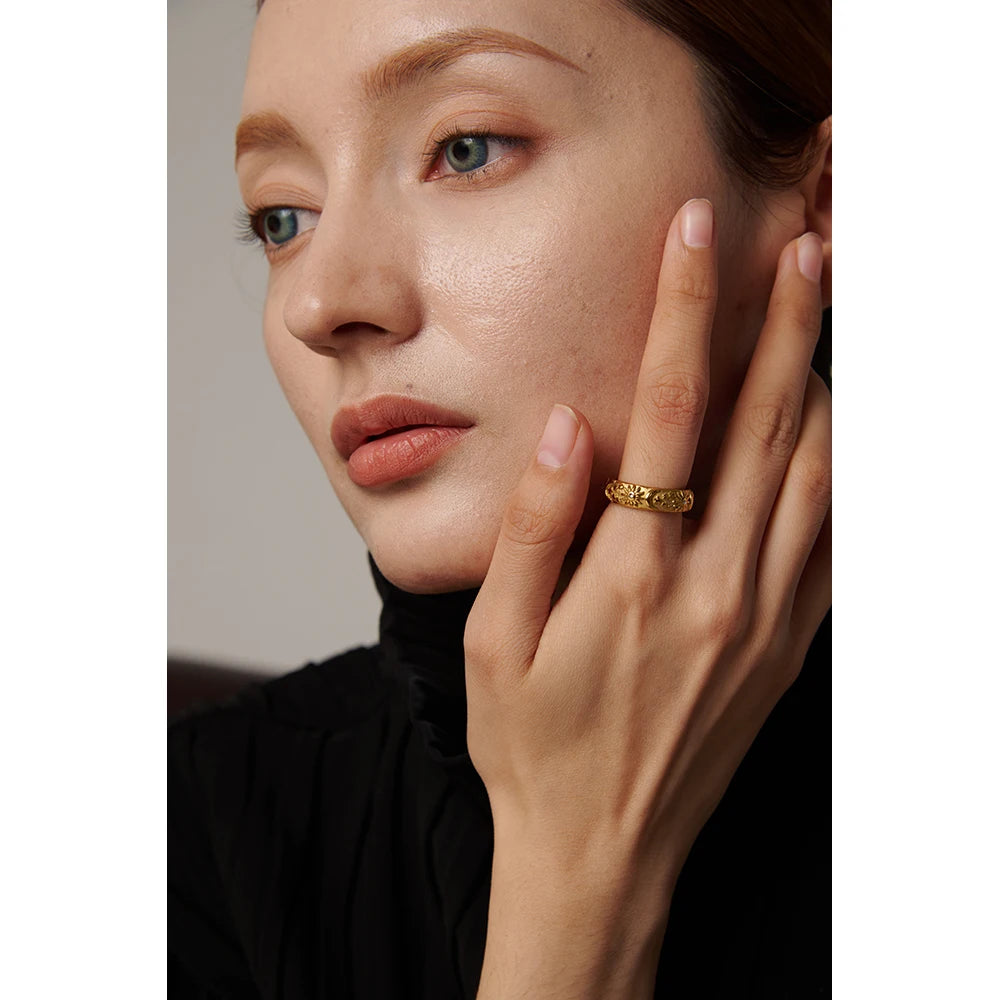 Yhpup Sun Star Moon Ring Stainless Steel Jewelry Stylish Metal Celestial Women Ring joyería acero inoxidable mujer Gift New