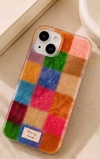 Dopamine Furry Patchwork Phone Case | Colourful iPhone Case for 17 16 15 14 13 12Pro Max 7 8 Plus XR XS X