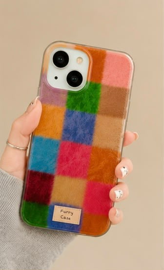 Dopamine Furry Patchwork Phone Case | Colourful iPhone Case for 17 16 15 14 13 12Pro Max 7 8 Plus XR XS X