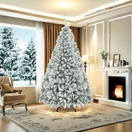 YardFunK 6ft Artificial Christmas Tree, Full Snow Flocked Xmas Tree With Foldable Metal Stand 880 Flocked Tips For Home Party Decorations, 182cm