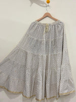 Blackfever Off-White Gold Printed Tiered Cotton Maxi Skirt – Free Size