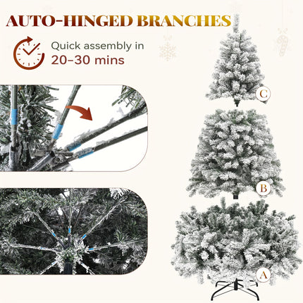 YardFunK 6ft Artificial Christmas Tree, Full Snow Flocked Xmas Tree With Foldable Metal Stand 880 Flocked Tips For Home Party Decorations, 182cm
