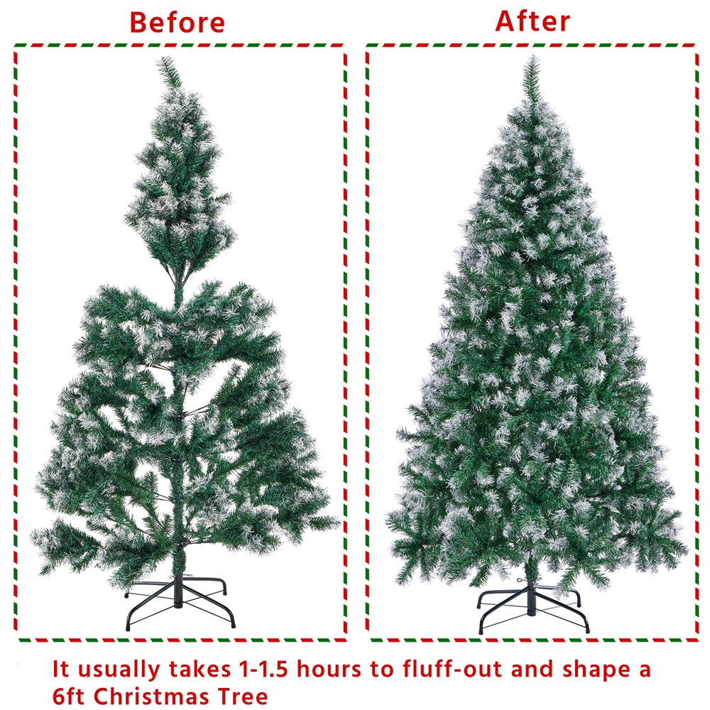 Costoffs Artificial Christmas Tree Snow Dusted Christmas Tree Hinged Lifelike Spruce Holiday Decorative Tree with Foldable Stand and PVC Tips