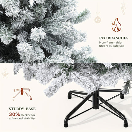 YardFunK 6ft Artificial Christmas Tree, Full Snow Flocked Xmas Tree With Foldable Metal Stand 880 Flocked Tips For Home Party Decorations, 182cm