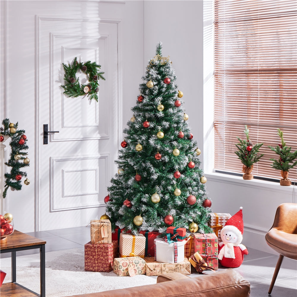 Costoffs Artificial Christmas Tree Snow Dusted Christmas Tree Hinged Lifelike Spruce Holiday Decorative Tree with Foldable Stand and PVC Tips