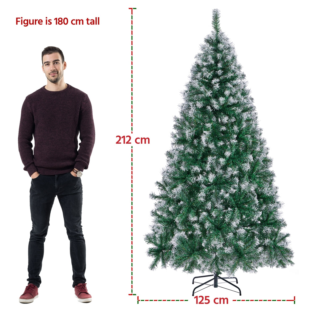 Costoffs Artificial Christmas Tree Snow Dusted Christmas Tree Hinged Lifelike Spruce Holiday Decorative Tree with Foldable Stand and PVC Tips