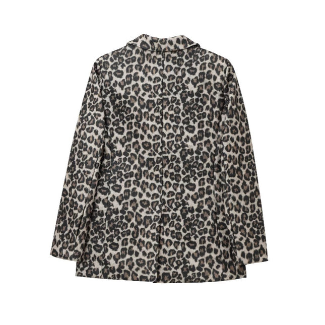 Women's Fashion Slim Long Sleeve Leopard Print Coat