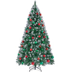 Costoffs Artificial Christmas Tree Snow Dusted Christmas Tree Hinged Lifelike Spruce Holiday Decorative Tree with Foldable Stand and PVC Tips