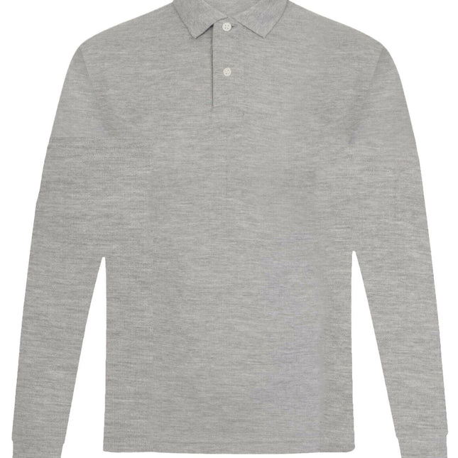 Mens Long Sleeve Polo Shirt Casual Top 2 Button Collared Pique Lightweight