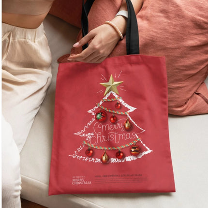 Red Background Christmas Pine Tree Fashionable Zipper Cloth Bag