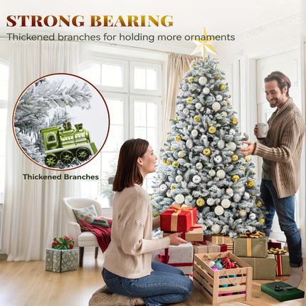 YardFunK 6ft Artificial Christmas Tree, Full Snow Flocked Xmas Tree With Foldable Metal Stand 880 Flocked Tips For Home Party Decorations, 182cm