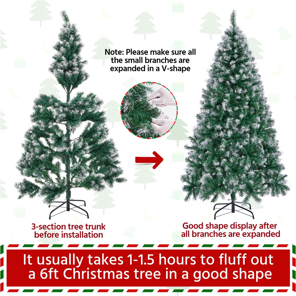 Costoffs Artificial Christmas Tree Snow Dusted Christmas Tree Hinged Lifelike Spruce Holiday Decorative Tree with Foldable Stand and PVC Tips