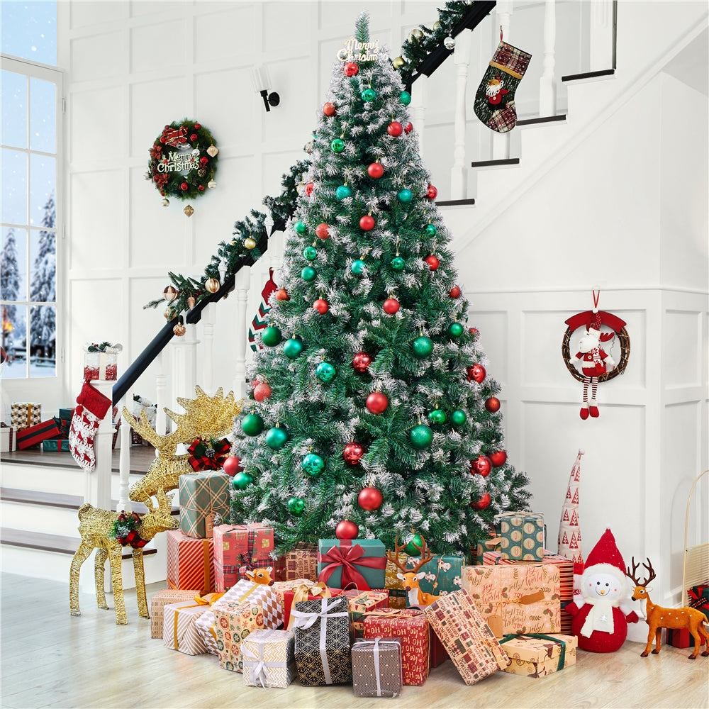 Costoffs Artificial Christmas Tree Snow Dusted Christmas Tree Hinged Lifelike Spruce Holiday Decorative Tree with Foldable Stand and PVC Tips