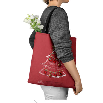 Red Background Christmas Pine Tree Fashionable Zipper Cloth Bag