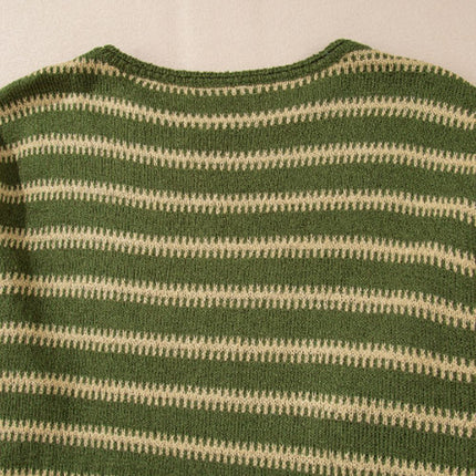 Striped Round Neck Dropped Shoulder Sweater