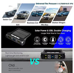 Solar Powered Wireless Tyre Pressure Monitoring System (TPMS) with 4 External Sensors – Real-Time LCD Display, USB Dual Charging, High/Low Pressure & Temperature Alerts for Cars, SUVs, Vans
